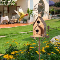 Palo De Casa De Pájaros Para Jardín Metálico Arte De Hierro Alimentador De Aves Casa De Pájaros Para Exterior Decoración De Jardín Y Courtyard - details 4
