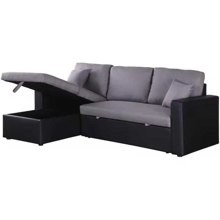 Sofá esquinero convertible "Alain" - 3 plazas - Gris / Negro - 1
