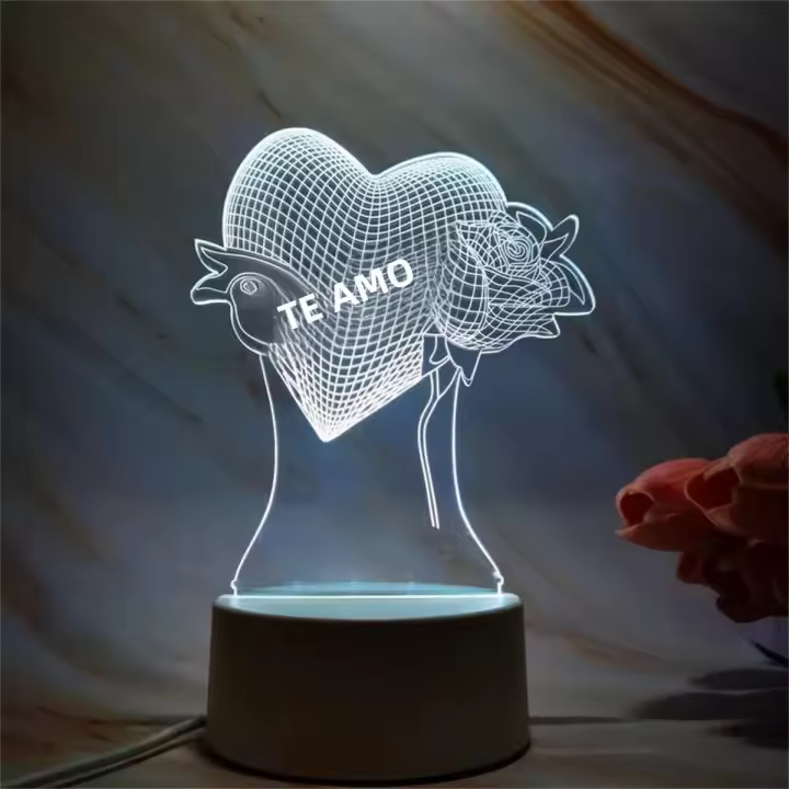 Lámpara De Ilusión Óptica 3D En Forma De Corazón Con Toque Y Cambio De Color 7-Color Luz Ambiental Para El Dormitorio - 1