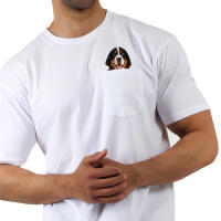 Camiseta De Algodón HX Con Impresión De Dedo Medio Doble Y Bolsillo Para Hombre Camiseta Casual De Verano Con Patrón De Perro Bernés Mountain Dog - details 7