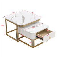 Mesa de Centro apilable: efecto Mármol DE ALTO Brillo with detalles Dorados, Mesa Auxiliar Con Cajones. Juego de dos piezas - details 6