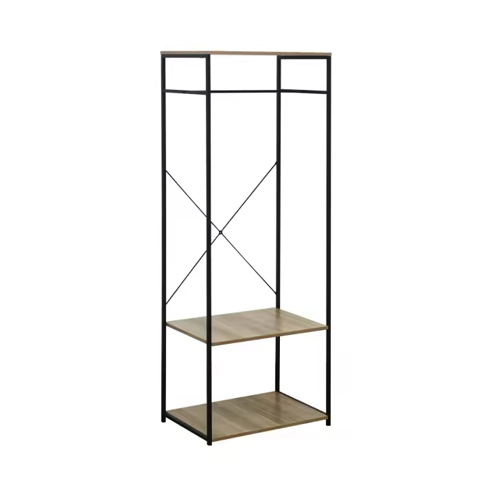 Perchero de Barra Metálico con 2 Baldas de Madera Oinu 167x60x40,4cm 7house - 1