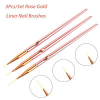 Set De 3 Pinceles De Uñas En Oro Rosa Para Arte De Uñas Con Mango De Metal Línea Delgada Dibujo Boli Herramientas De Manicura Para Diseño De Uñas UV Gel - details 0