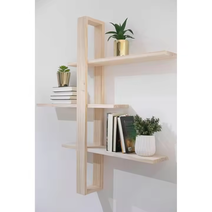 Estantería de diseño moderno - Estantería estilo nórdico - Estante realizado a mano en madera natural 100% ecológico de lineas simples - estantería-libreria para salon, dormitorio o entrada - 1
