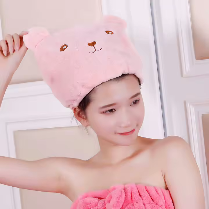 Gorro De Secado De Pelo Oso Lindo Para Mujeres Material De Secado Rápido Turban De Baño Poliéster/Celulosa Técnica Combinada Origen Zhejiang China - 1