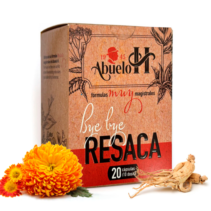 Bye Bye Resaca - Combate los síntomas de la resaca antes que aparezcan - Cansancio, dolores, náuseas, vértigo - Con vitamia B6 y Eleuterococo (Ginseng Siberiano) - Caja con 20 cápsulas