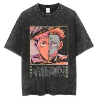 Camiseta Harajuku Japón Anime Streetwear Gráfico Algodón Verano Manga Corta Impresión Jujutsu Kaisen Vintage Lavada Para Hombre - details 24
