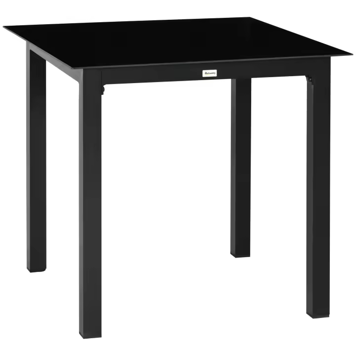 Mesa de Jardín cuadrada, apta para 4 personas, Mesa de Terraza con tapa de Cristal Templado, Aluminio Negro 80x80x74cm, para Jardín y Balcón - 1