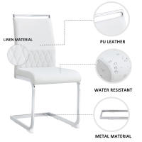 Moderna Silla de Comecoo Juego de 2, PU de cuero de imitación y respaldo de Lino, respaldo Alto tapizado Sillas laterales, Comedete, Cocina, sillas de Oficina de invitados con diseño de Rayas cruzadas espaldas - details 2