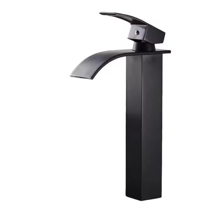Grifo de baño en Cascada, Grifo para lavabo de Agua fría y Caliente (Negro) - 1