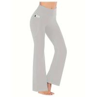Pantalones De Yoga Flared Para Mujer Cintura Alta Con Bolsillos Pantalones Deporte Casual Cruzados De Polyester - details 13