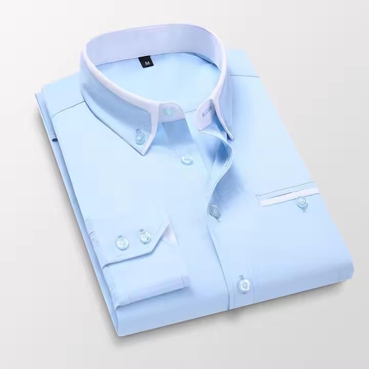 Camisa De Algodón Para Hombre Larga Manga Ajustada Formal Marca Suave Para Oficina Ropa De Negocio Estilo Casual - 1