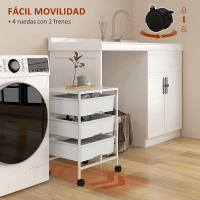 HOMCOM Carrito Auxiliar con Ruedas Carrito de Cocina de 3 Niveles con 3 Cestas para Almacenamiento y Marco de Acero para Comedor Sala Baño 40,8x33,5x60,5 cm Blanco - details 4