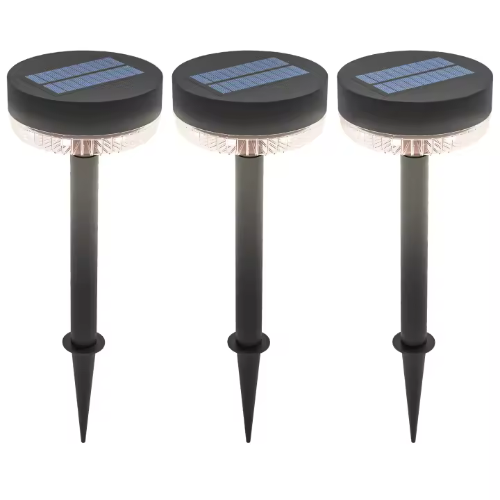 Outsunny Lámparas Solares, Pack de 3 Luces Solares, Luz Solar de Jardín con Luces Blancas Cálidas, Encendido/Apagado Automático, IP65 Impermeable para Césped, Balcón, Negro - 1