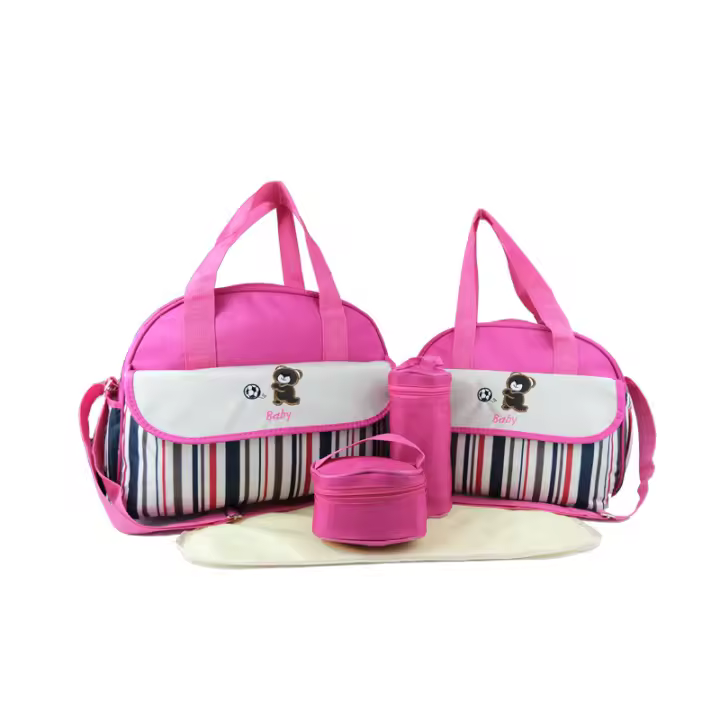 Nuevo conjunto de cinco piezas de bolso de mamá de moda con diseño de oso, multifuncional, de gran capacidad, con un solo hombro, bolso de mamá diagonal para pañales de madre y bebé. - 1