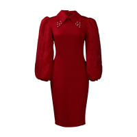 Vestido Elegante Para Oficina Para Mujer Profesional Con Cuello En V Y Diamantes Ajustado Silueta De Saco Midi Formal Vestido De Trabajo - details 35
