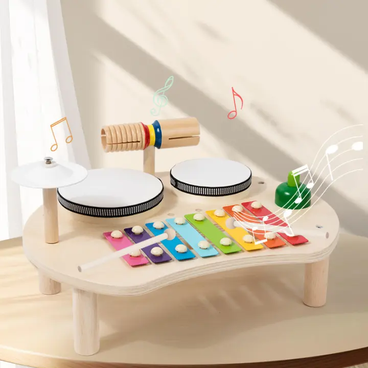 Set De Batería Para Niños Instrumento Musical De Madera Montessori Juguete De Percusión Educativo Kit De Xilofón Para Sensory Play Age 3-6 - 1