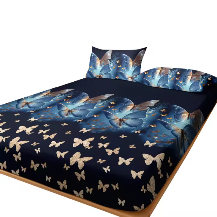 Sábana Ajustada Moderna Y Sencilla Con Estampado De Mariposa Mate Para Dormitorio Cobertura De Cama De Poliéster 100% Sin Almohadillas - 1