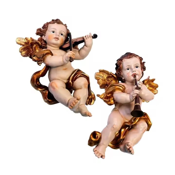 Ángeles figura 45 cm. dos piezas imagen resina para colgar instrumentos musicales violín flauta - 1