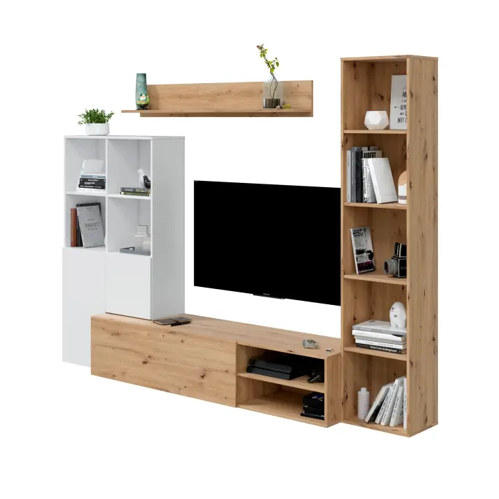 Duehome Mueble de Salón Lyra - Estilo y Funcionalidad - Blanco Artik y Roble Nodi - 1
