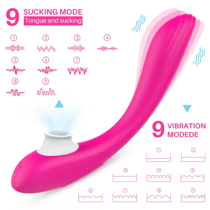 Vibrador Punto G con Succionador de Clítoris y Lengua Vibradora, Estimulador Clitorial 9 Modos Succión + 9 Vibraciones, Juguete Sexual Mujer Silicona Médica Impermeable IPX7 Recargable USB - 1