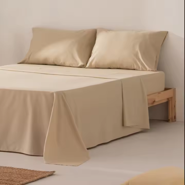 GAMUSI - Juego de Sábanas Liso 100% Algodón de 144 hilos, incluye encimera, bajera ajustable y funda/s de almohada, alta transpirabilidad y fácil cuidado - 1
