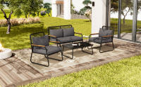 Juego de Jardín, Juego de Mesa de sofá para 4, Estructura de Hierro galvanizado, tablero de Cristal Templado, Pates regulables, incl. Todos Los Zapatos de asiento y respaldo, Negro - details 2