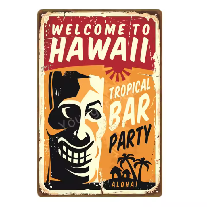 Aloha Beach Placa De Metal Vintage Para Pared Estilo Hawaii Tiki Bar Decoración Costera Decorativa Rectangular YA040 - 1