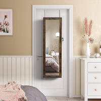 Espejo joyero con armario y luz led, montaje en puerta o pared, con cerradura, 2 cajones, organizador elegante de joyería en gris o marrón rústico, perfecto para dormitorio y habitación - details 8