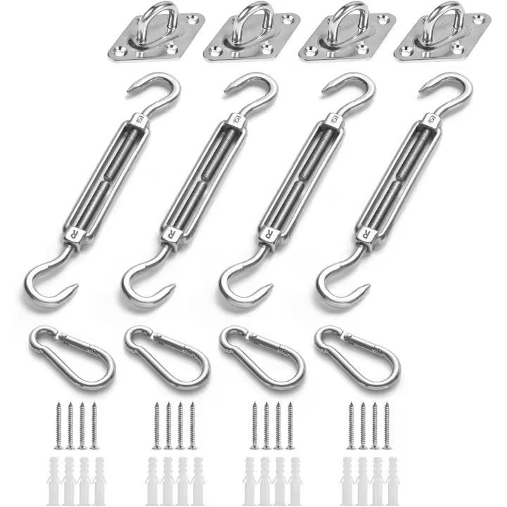 Juego de accesorios para sombrilla, juego de herrajes de acero inoxidable para vela parasol de alta resistencia, adecuado para accesorios de jardín triangulares, cuadrados y rectangulares. - 1