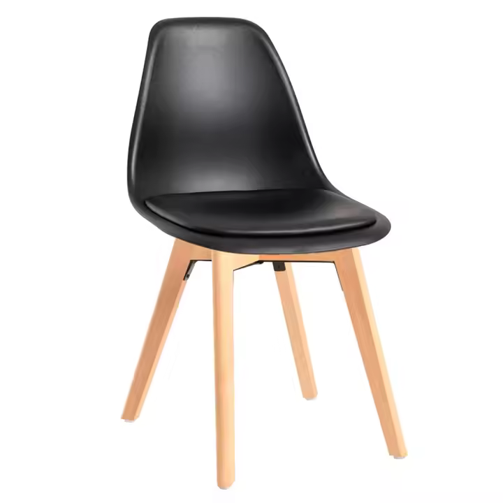 ORION91 Silla DIONE Asiento Piel Sintética Acolchado Color Negro Patas Madera de Haya 46x39x82cm Comedor Oficina Salón Teletrabajo Cocina – SpazioLuzio - 1