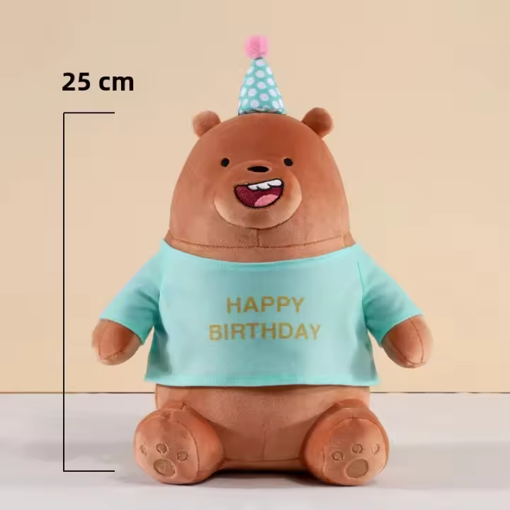 Muñeco De Peluche Kawaii We Bare Bears 25cm Serie Feliz Cumpleaños Oso De Hielo Grisón Panda Inflado Con Poliéster Regalo Ideal Para Todas Las Edades - 1
