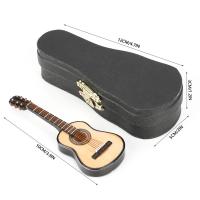 Guitarra De Madera Miniatura 10cm Con Soporte Decoración De Escritorio Instrumento Musical Ornamento Artesanal Para Coleccionistas - details 0