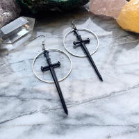 Pendientes Colgantes De Espada Gótica Para Mujer Joyería De Halloween Clásica Y Mística Regalo Elegante Con Doble Hoja Y Anillo - details 8