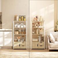 Bookcase Bookcase with 4 Shelves, 2 Drawers and Door, 58 x 24 x 122 cm, Industrial Shelf for Living Room, Bedroom, Study, Office, Natural Wood - details 8