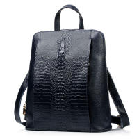 Mochila De Cuero Genuino 100% Zency Para Mujer Con Patrón De Cocodrilo Bolso De Viaje Y Escolar Con Cierre De Cremallera Bolsillos Internos Y Externos Mochila De Moda - details 2