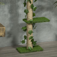 Pawhut Árbol para Gatos de Suelo a Techo de 202-242 cm Torre para Gatos con 3 Plataformas Postes Rascadores Altura Ajustable y Decoración de Hoja de Arce Verde - details 3