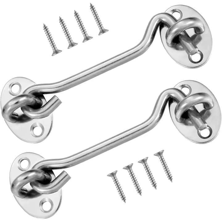 Pestillo de puerta con gancho para cabina, paquete de 2, pestillos de acero inoxidable de 4 pulgadas para gabinete con tornillos de montaje, cerradura de pestillo giratorio resistente - 1