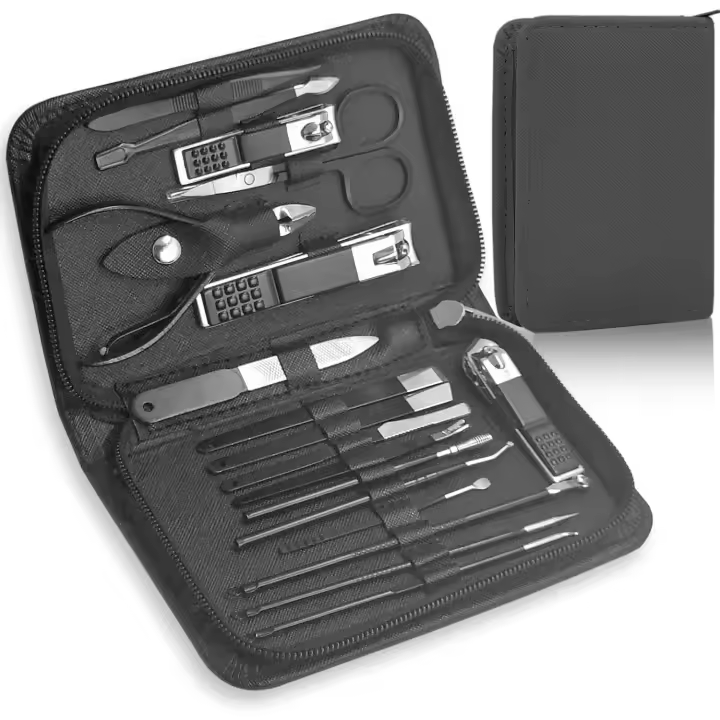 Set de manicura y pedicura -18 piezas | Kit profesional de manicura y pedicura de acero inoxidable, cortaúñas, juego para hombres y mujeres | Juego de cortadores de uñas, tijeras, aseo - 1