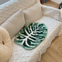Alfombra De Piso De Hoja Tropical Monstera Irregular Tufted Para Sala De Estar Baño Hecha a Mano Alfombrilla De Baño Verde Monstera Fluffy Antideslizante Resistente Al Desvanecimiento Para Adultos - details 2