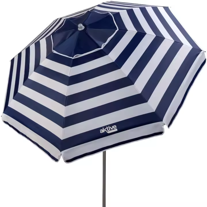 Aktive - Sombrilla de playa marinera antiviento, protección UV50 con revestimiento plateado, mástil de metal 28/32 mm, sistema de inclinación, 8 varillas de fibra de vidrio, ventilación Max+Air y funda de transporte, ideal para playa y piscina - 1