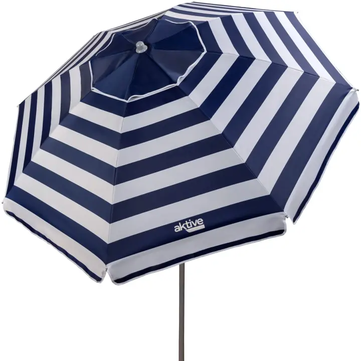 Aktive - Sombrilla de playa marinera antiviento, protección UV50 con revestimiento plateado, mástil de metal 28/32 mm, sistema de inclinación, 8 varillas de fibra de vidrio, ventilación Max+Air y funda de transporte, ideal para playa y piscina - 1