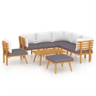 VIDAXL 3087016 conjunto de muebles de exterior hechos de madera de acacia compuesto por 6 sofás una mesa y un reposapiés - 1