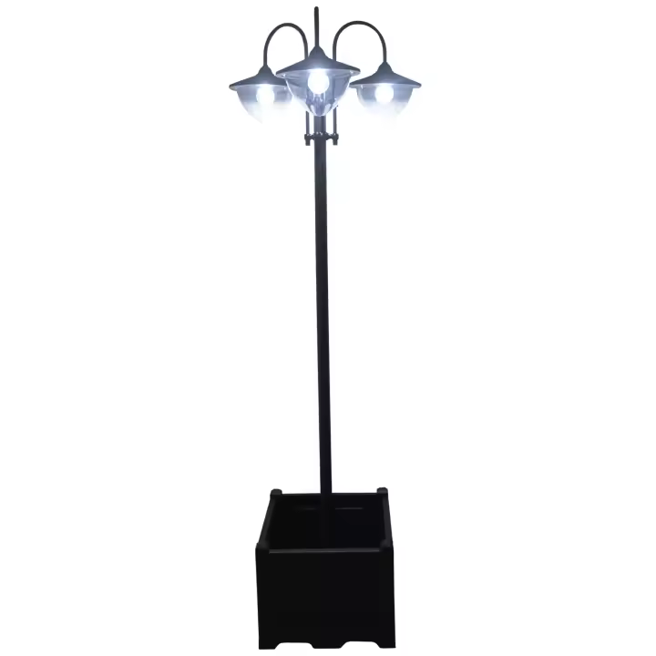 Outsunny Farol Solar de Jardín con 18 Luces LED Blanca Fría 6000K Impermeable IP44 Sensor de Noche y Base de Maceta Farola de Exterior para Camino Terraza Patio 60x55x189 cm Negro - 1