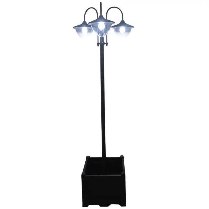 Outsunny Farol Solar de Jardín con 18 Luces LED Blanca Fría 6000K Impermeable IP44 Sensor de Noche y Base de Maceta Farola de Exterior para Camino Terraza Patio 60x55x189 cm Negro - 1
