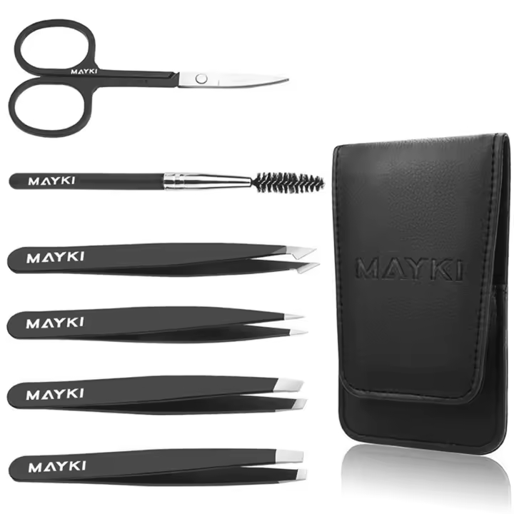 Juego de pinzas para Cejas de 6 piezas, herramienta de Belleza Profesional de Maple inoxidable - 1