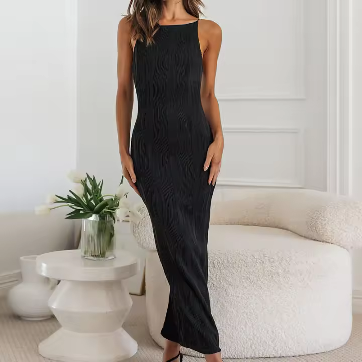 2025 nuevo vestido de las mujeres Halter largo la moda el sexo sin mangas falda sentido Slim vestidos - 1