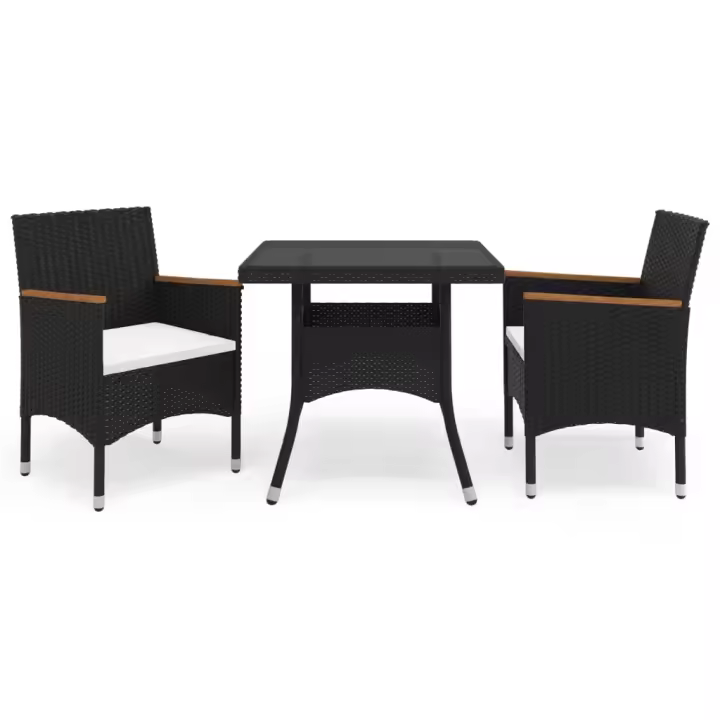 vidaXL Muebles de jardín 3 piezas ratán sintético negro y acacia - 1