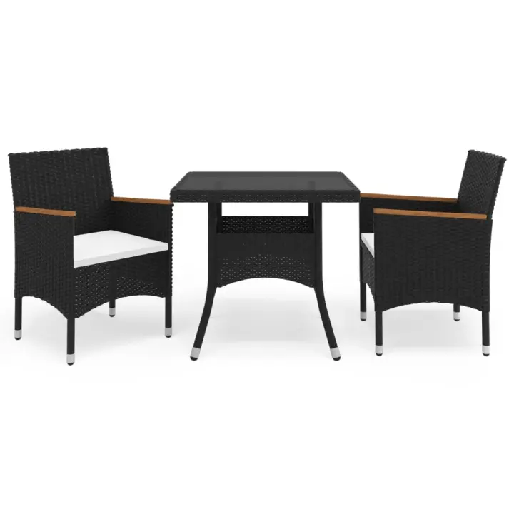 vidaXL Muebles de jardín 3 piezas ratán sintético negro y acacia - 1