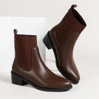 Botas De Tobillo Occidentales Para Mujer 2024 Cuero PU Estilo Retro Bajo Tacón Punta Puntiaguda Moda Botas Cortas D210 - details 7